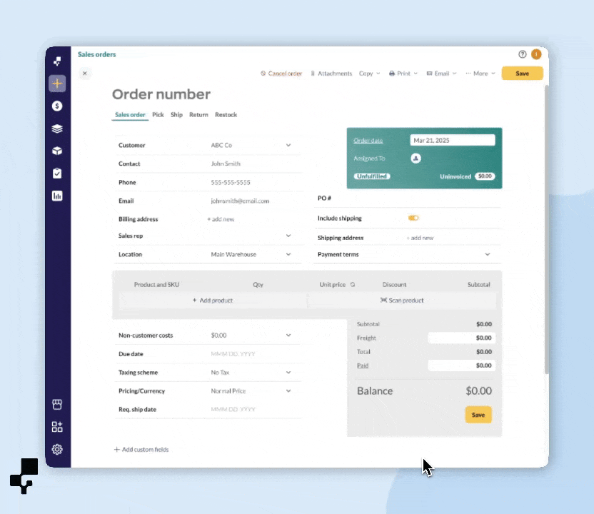 Animated image showing how you can use the Bluetooth scanner with inFlow.