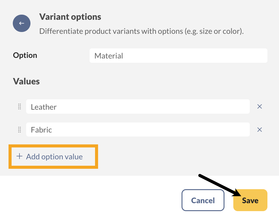 Adding variant options to the inventory settings of inFlow.