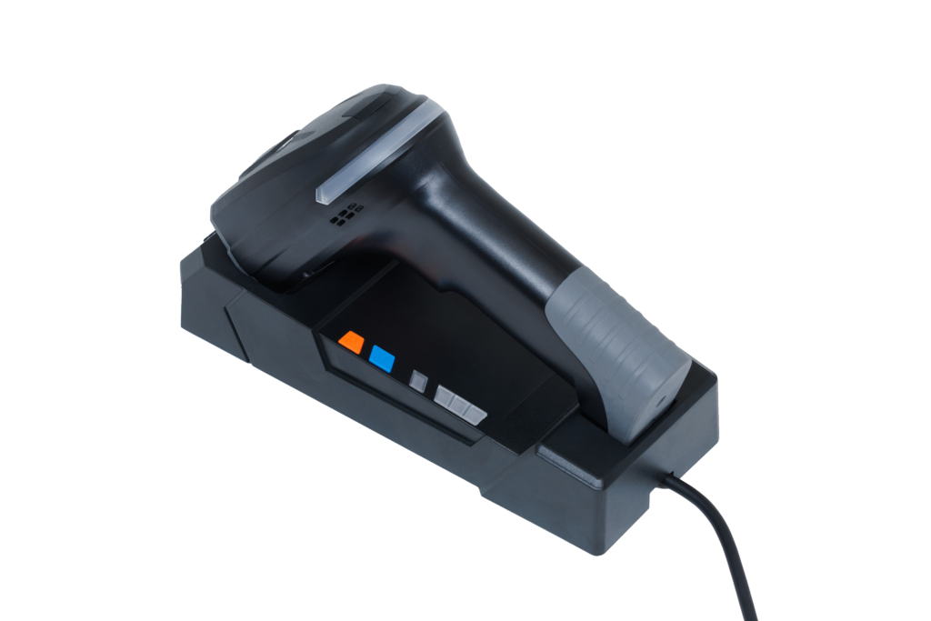 Bluetooth scanner on the charging cradle.