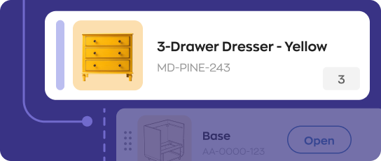 inFlow interface showing a list with a dresser and parts